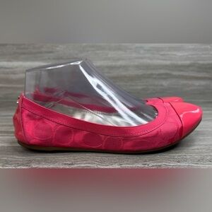 Coach Dahlia Barbie Core Pink Jaquard Logo Patent Cap Toe Ballet Flats Size 7